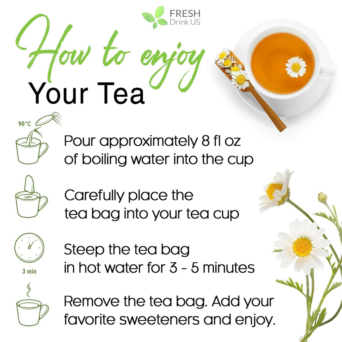 Chamomile Tea Bags, 100% Natural Chamomile, Freshly Picked, Naturally Dried Chamomile, Hand-made, Biodegradable Tea Bag