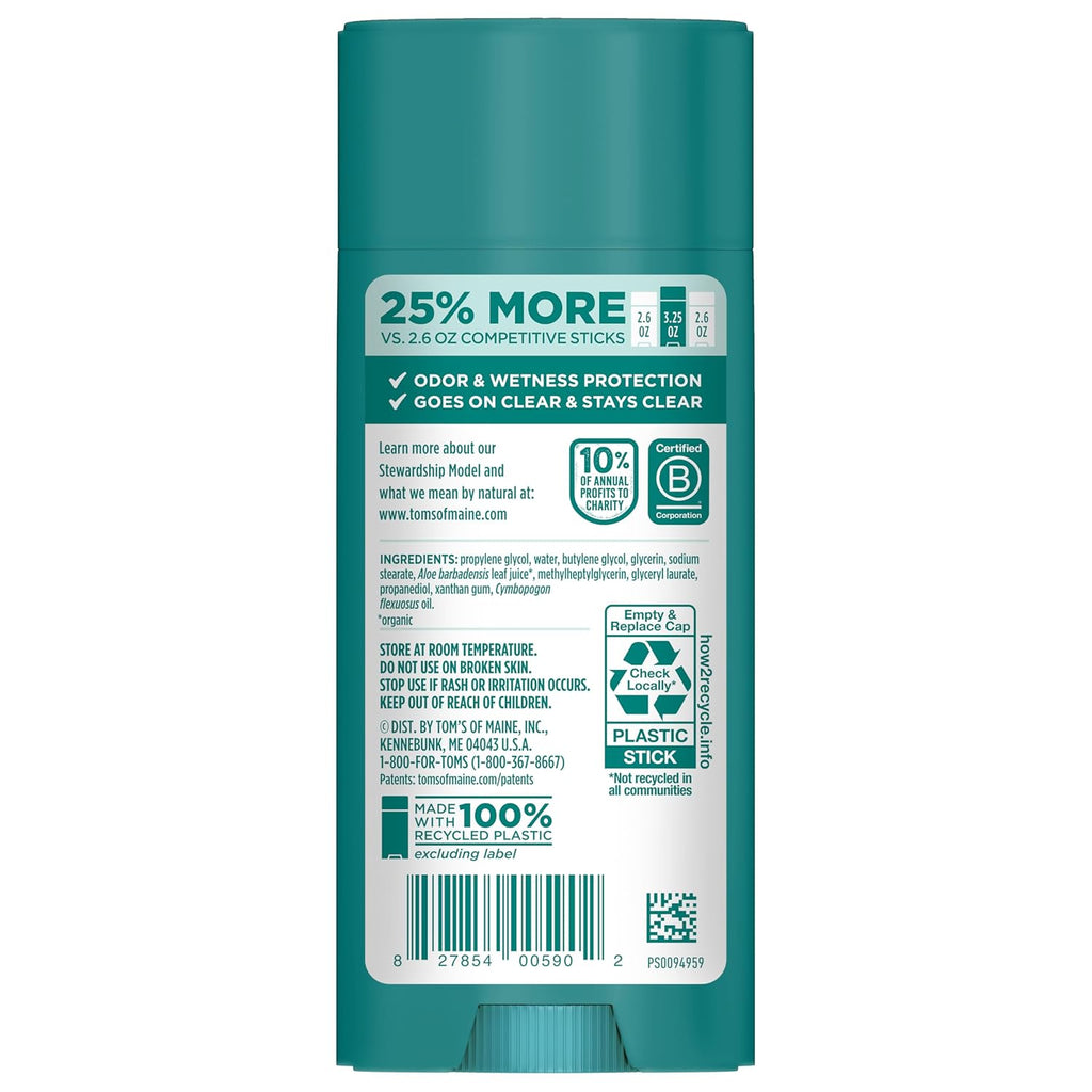 Tom's of Maine Unscented Deodorant Stick, 3.25 oz (Case of 6)