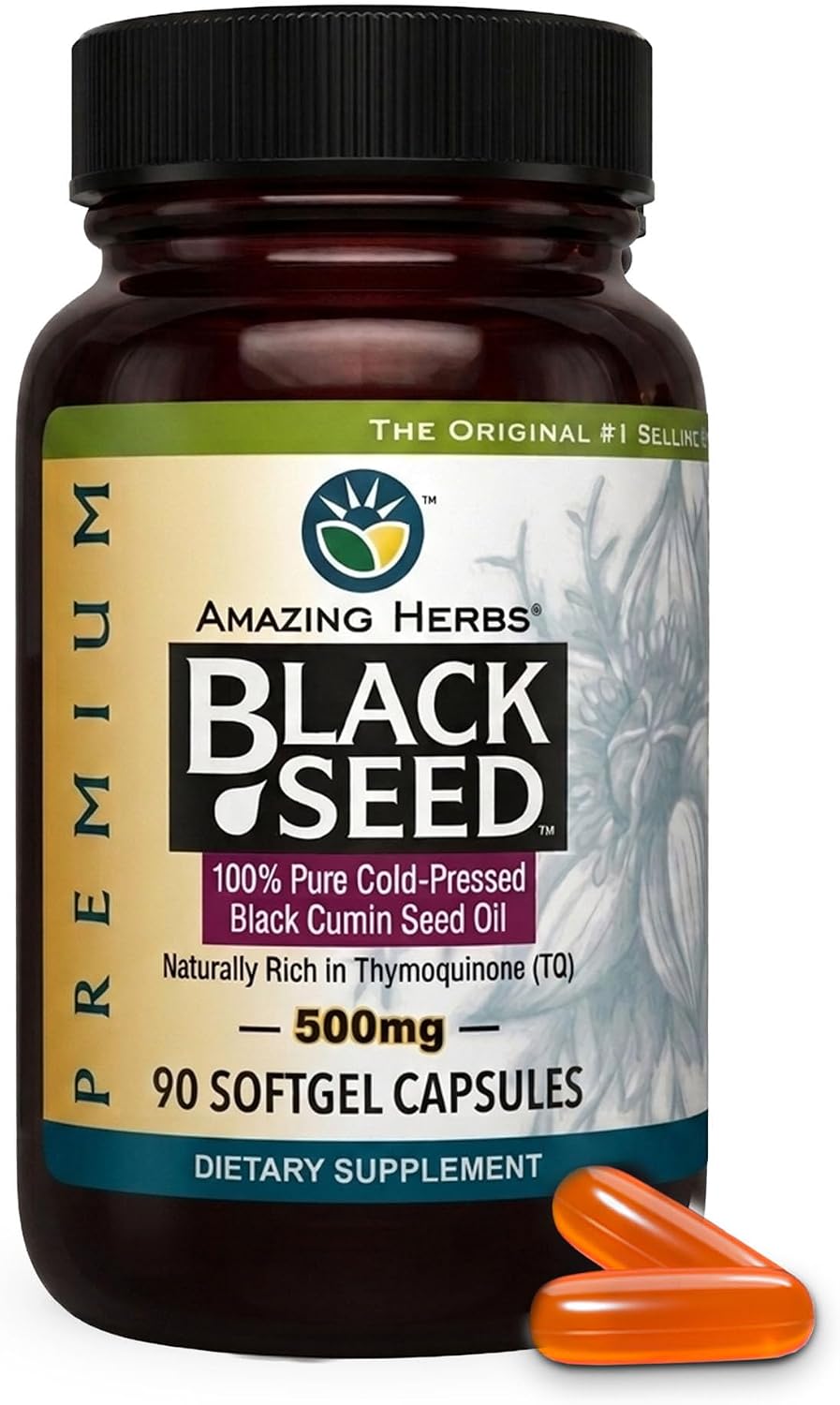 Amazing Herbs Black Seed Black Cumin Seed Oil, 90 Softgels (Case of 3)