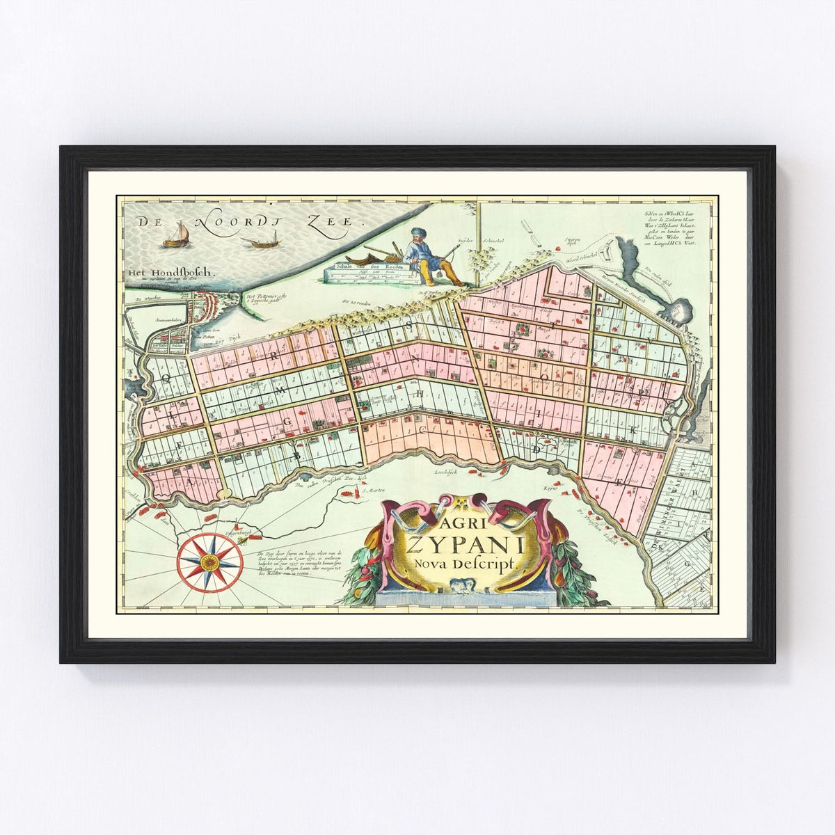 Vintage Map of Zijpe, Holland 1665