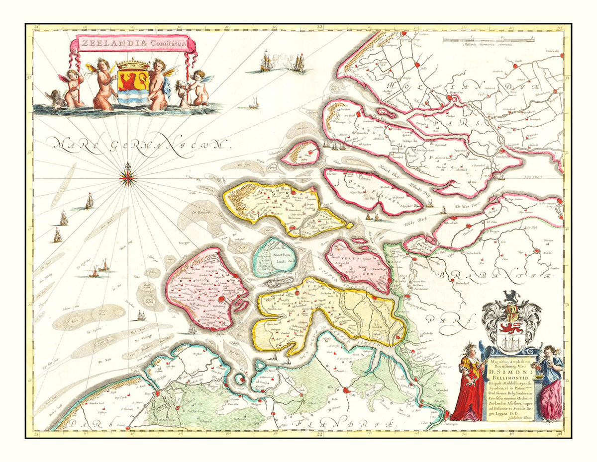 Vintage Map of Zeeland, Holland 1665