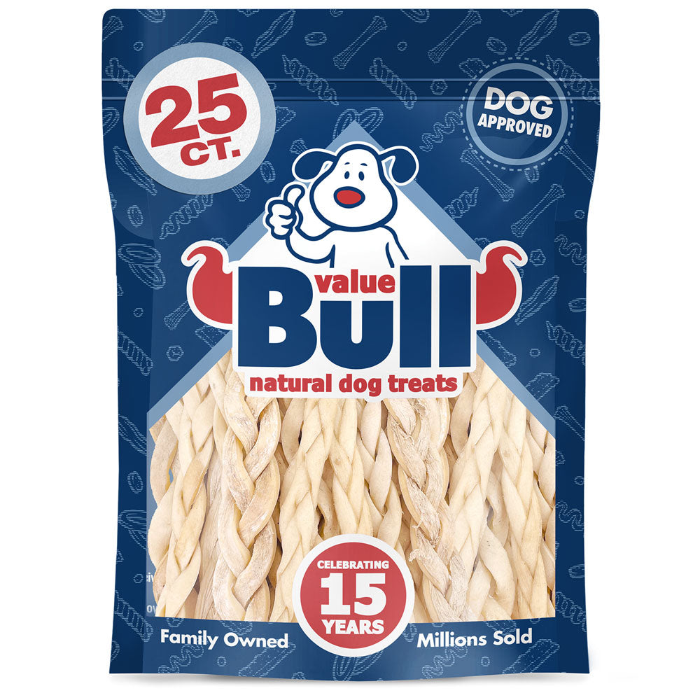 ValueBull Beef Cheek Braid Dog Chews, 5-6 Inch, 25 Count