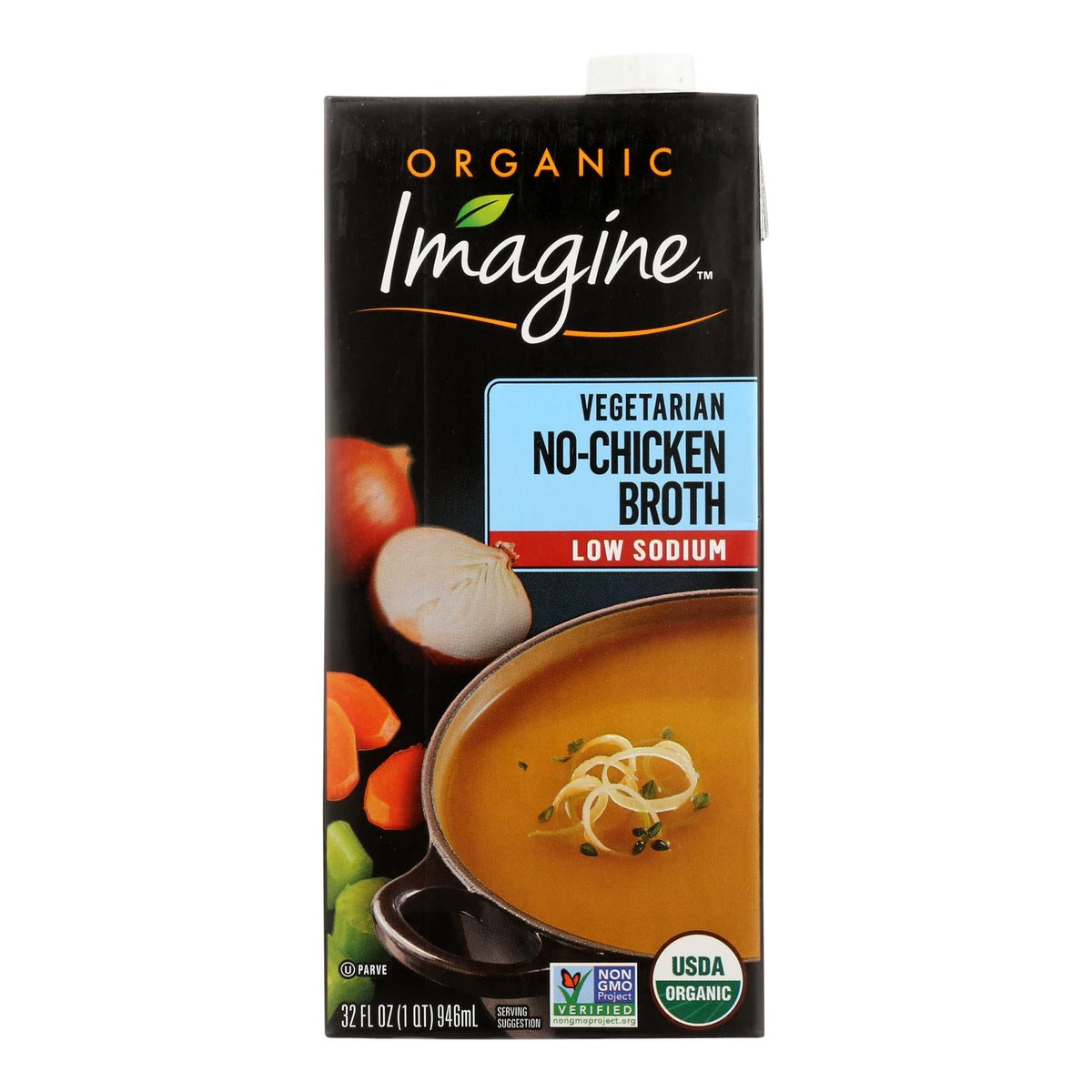 Imagine Low Sodium No-Chicken Broth, 32 fl oz (Case of 6)