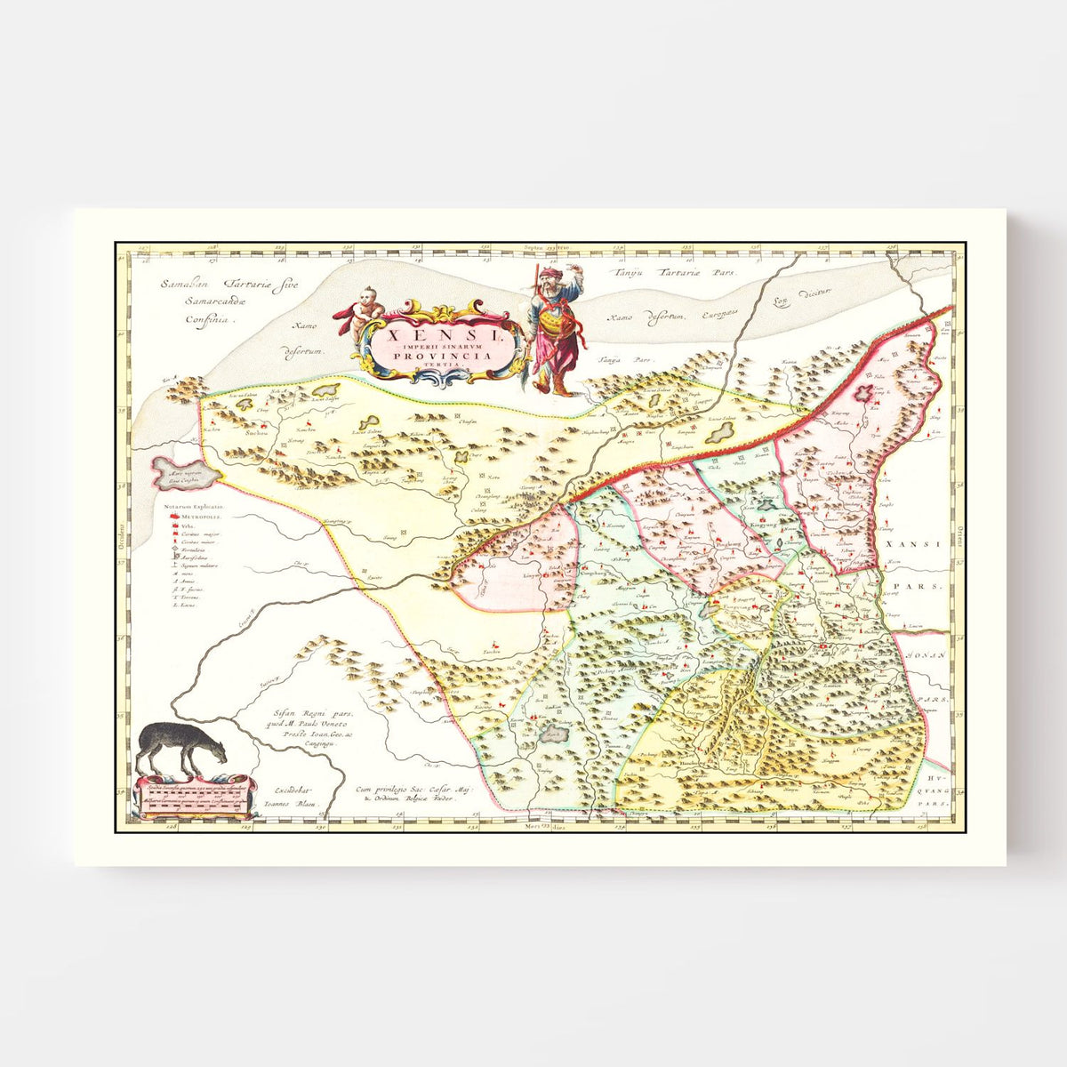 Vintage Map of Xensi, China 1665
