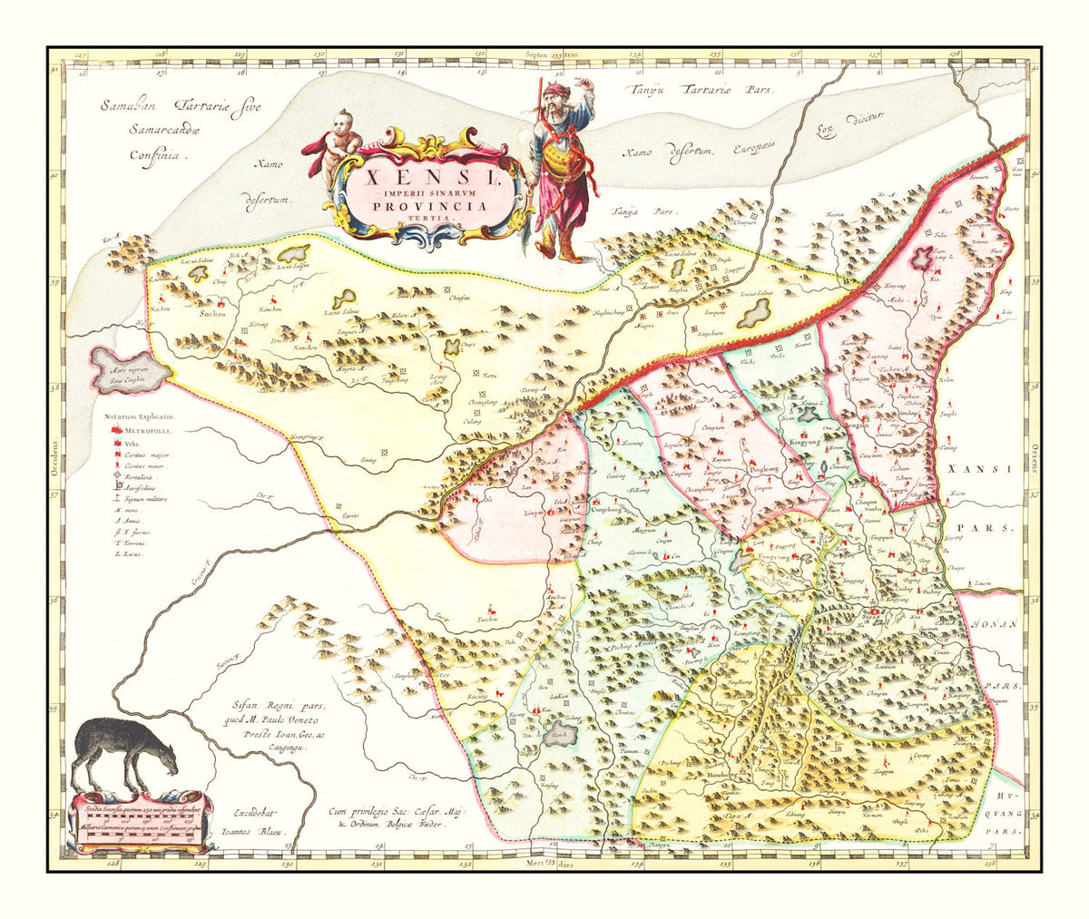 Vintage Map of Xensi, China 1665