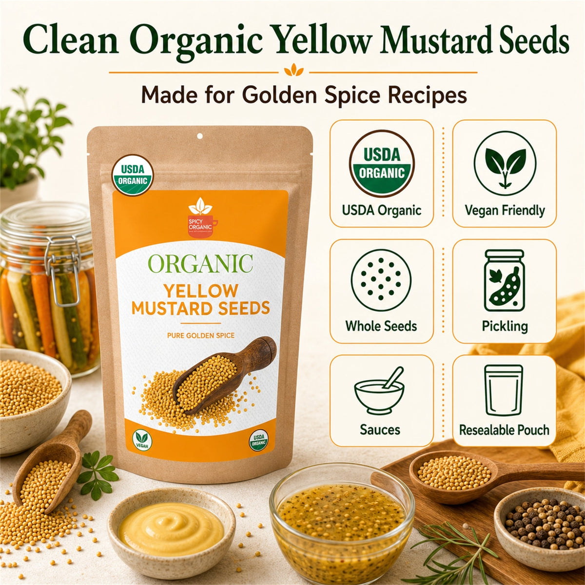 Organic Yellow Mustard Seeds – For Pickling & Cooking