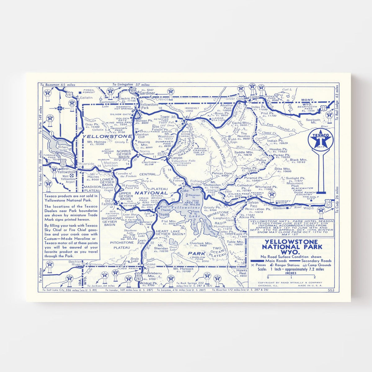 Vintage Yellowstone National Park Map 1930