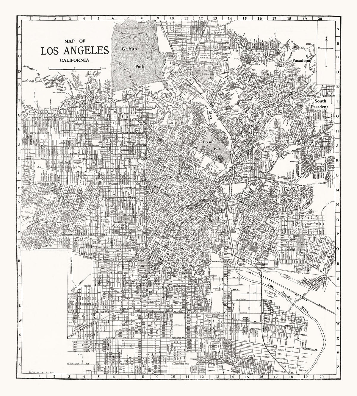 Vintage Map of Los Angeles, California 1929