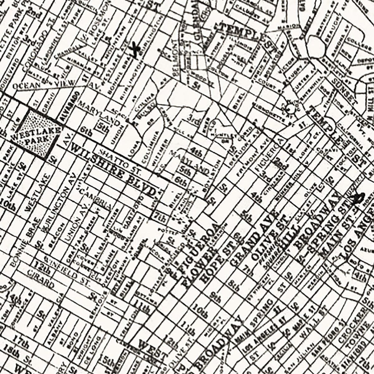 Vintage Map of Los Angeles, California 1929