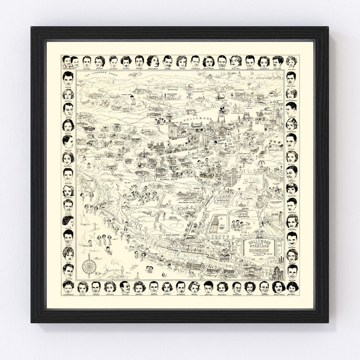 Vintage Los Angeles Movie Star Map 1937