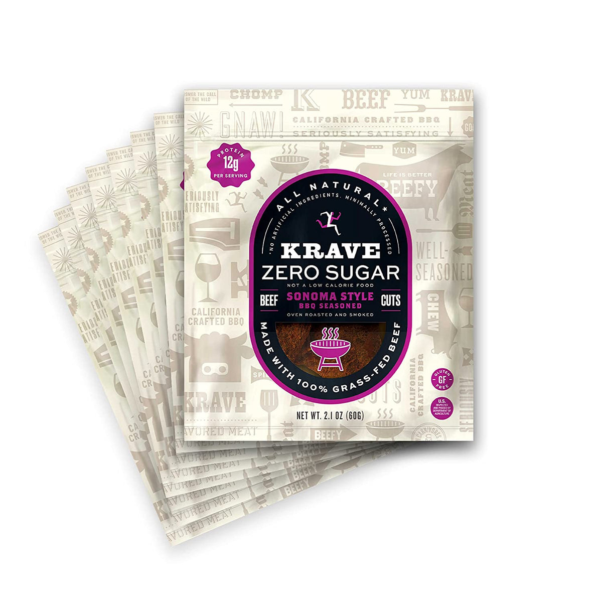 Krave - Beef Jerky Sugar Free Sonoma BBQ (Pack of 8 2.1 Oz)