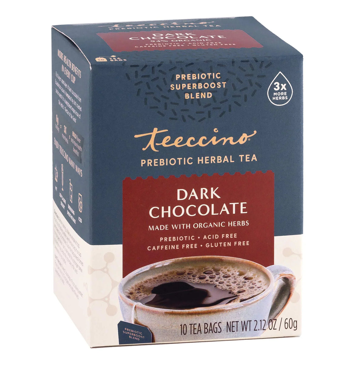 Teeccino Dark Chocolate Prebiotic Tea, 10 ct (Case of 6)