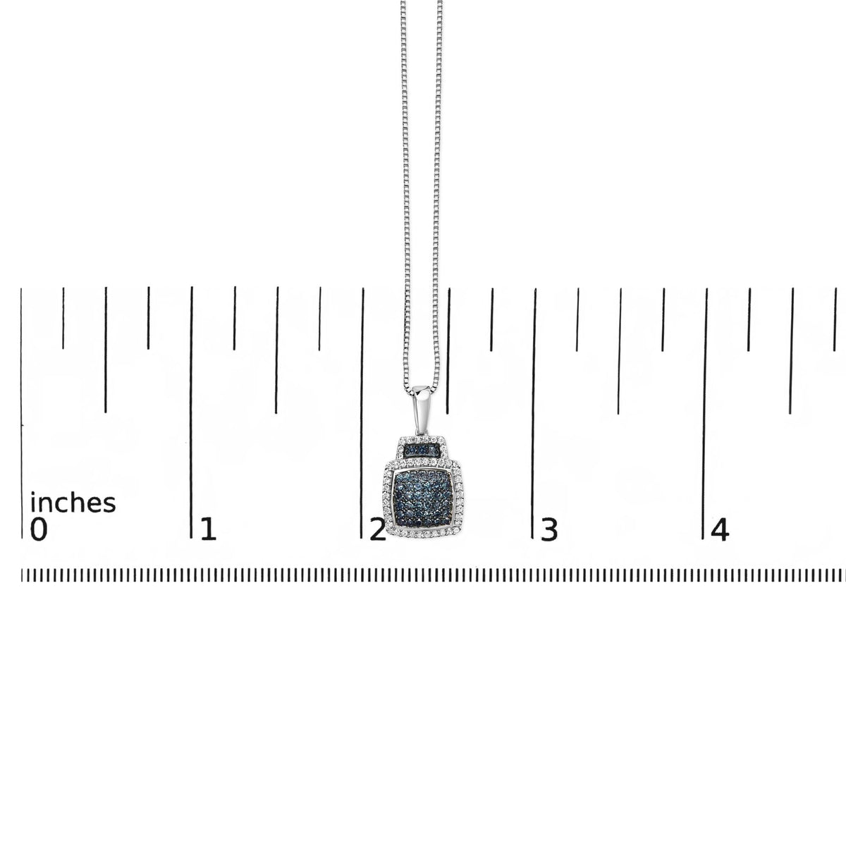 .925 Sterling Silver 1/2 cttw Treated Blue Diamond Block Pendant Necklace (I-J, I1-I2)