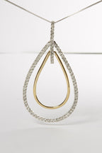 14K Two-Tone Gold Round Cut Diamond Double Burst Pendant Necklace (1.00 cttw, H-I Color, SI2-I1 Clarity)