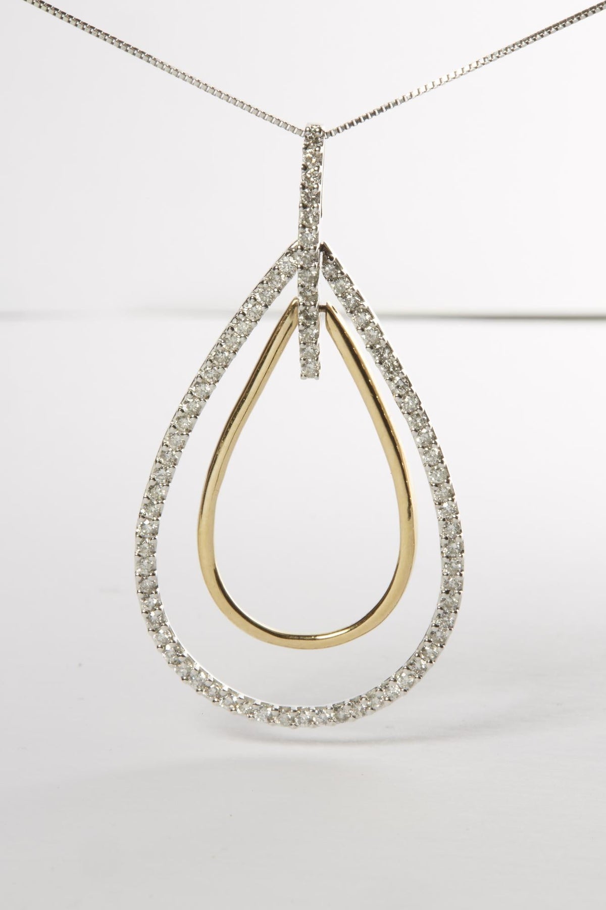 14K Two-Tone Gold Round Cut Diamond Double Burst Pendant Necklace (1.00 cttw, H-I Color, SI2-I1 Clarity)