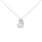 Two Tone .925 Sterling Silver 1/5 cttw Diamond "Mom" and Heart Pendant Necklace (H-I, I1-I2)