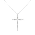 .925 Sterling Silver 4.0 Cttw Diamond 2-1/4" Cross Pendant with Box Chain Necklace (I-J Color, I1-I2 Clarity) - 18"