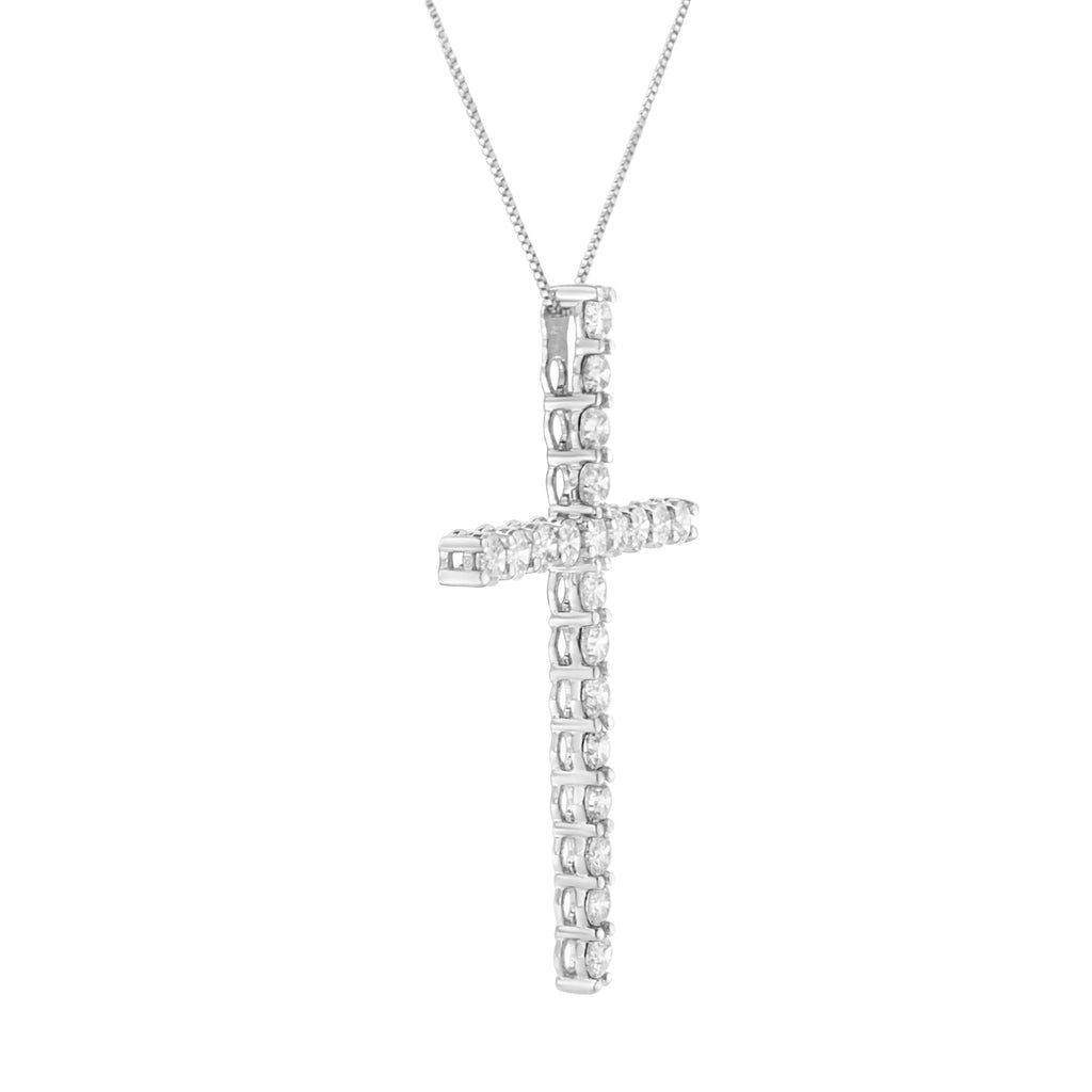 .925 Sterling Silver 4.0 Cttw Diamond 2-1/4" Cross Pendant with Box Chain Necklace (I-J Color, I1-I2 Clarity) - 18"