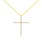 10K Yellow Gold Plated .925 Sterling Silver 3.0 Cttw Prong-Set Round Brilliant Cut Diamond Cross 18" Pendant Necklace (J-K Color, I1-I2 Clarity)