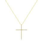 10K Yellow Gold Plated .925 Sterling Silver 3.0 Cttw Prong-Set Round Brilliant Cut Diamond Cross 18" Pendant Necklace (J-K Color, I1-I2 Clarity)