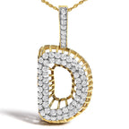 Men's 10K Yellow Gold 1 1/5 Cttw Diamond Letter D Initial Pendant Necklace