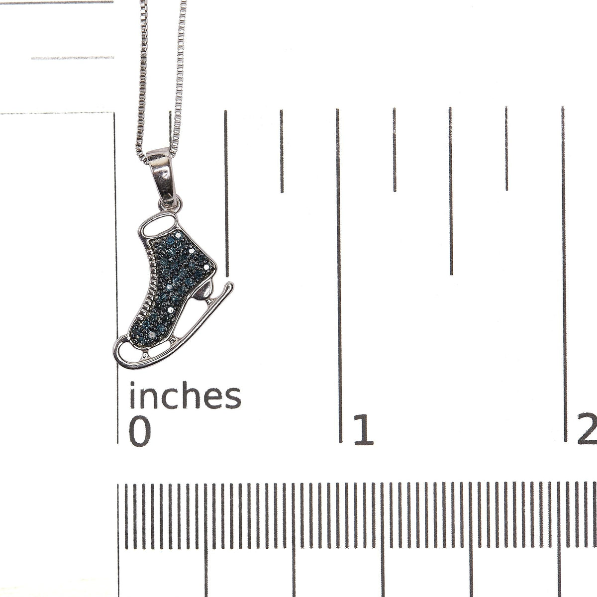 .925 Sterling Silver 1/10 Cttw Blue Diamond Ice Skate Pendant Necklace