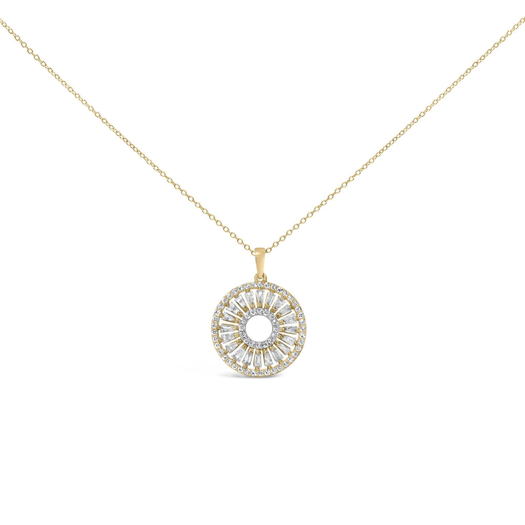 14K Yellow Gold Plated Sterling Silver 1 1/6 Cttw Diamond Sunburst Medallion Pendant Necklace