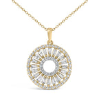 14K Yellow Gold Plated Sterling Silver 1 1/6 Cttw Diamond Sunburst Medallion Pendant Necklace