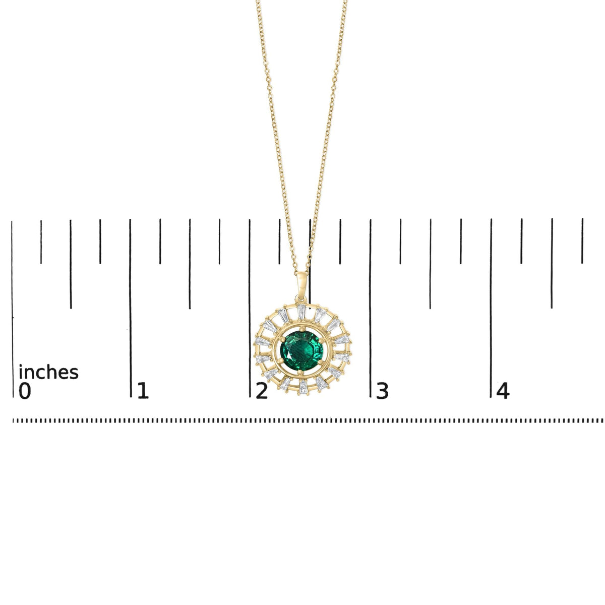 14KT Yellow Gold Plated .925 Sterling Silver Lab Grown Emerald and Baguette Diamond Medallion Pendant Necklace
