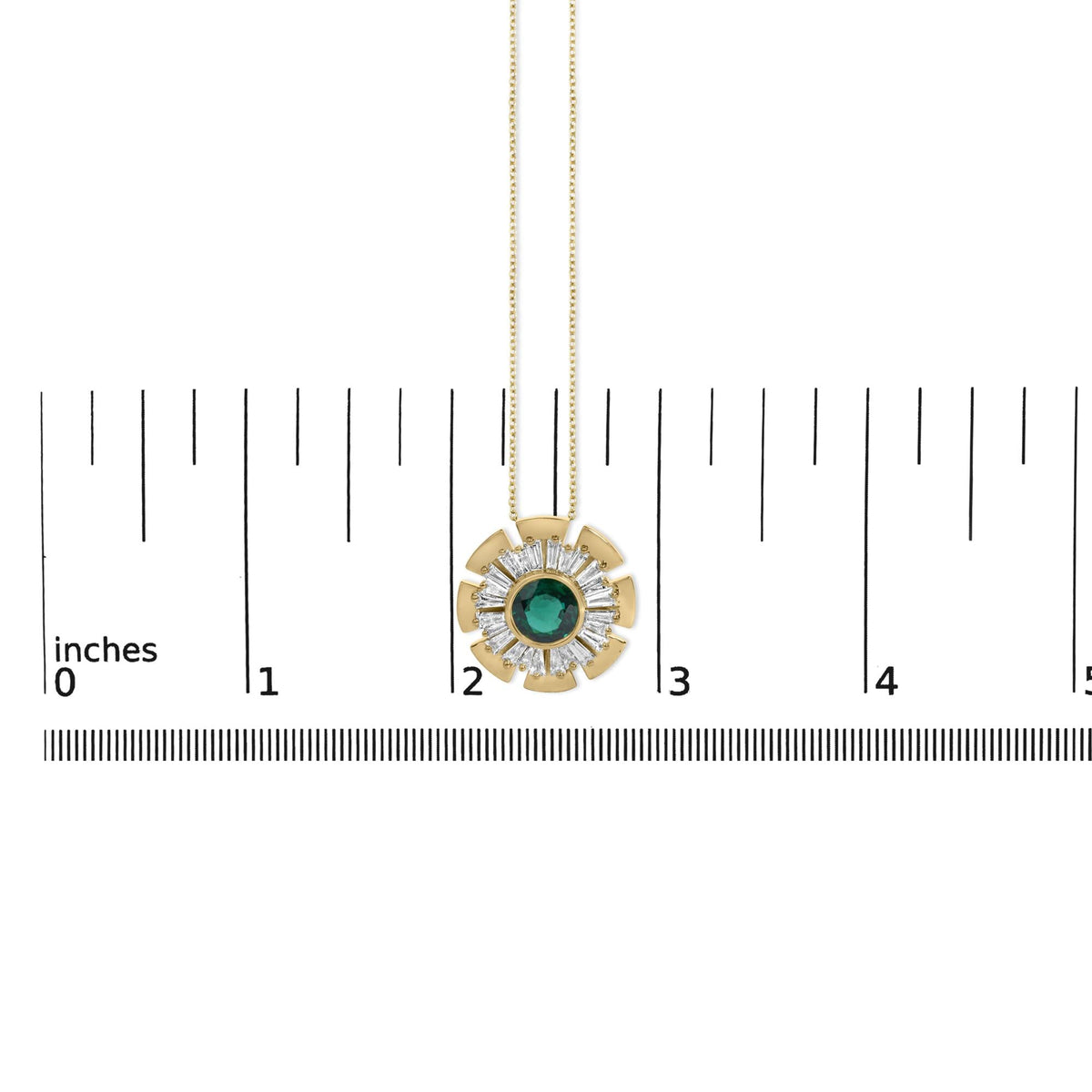 14K Yellow Gold Plated .925 Sterling Silver Lab Grown Emerald and Baguette Diamond Medallion Pendant Necklace