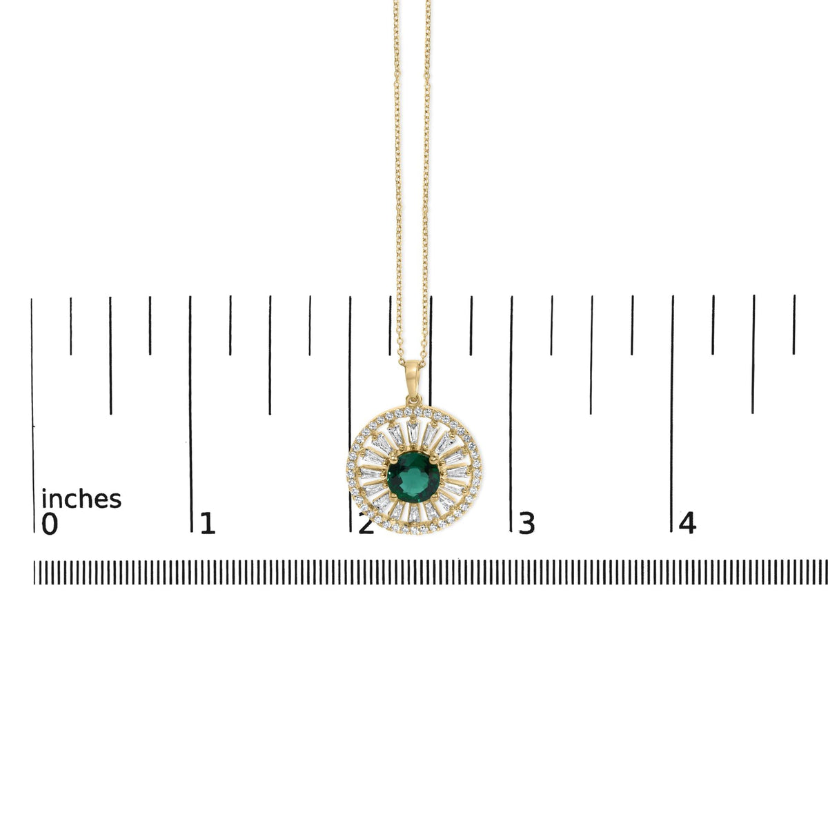 14K Yellow Gold Plated Sterling Silver Lab Grown Emerald and Diamond Sunburst Medallion Pendant Necklace