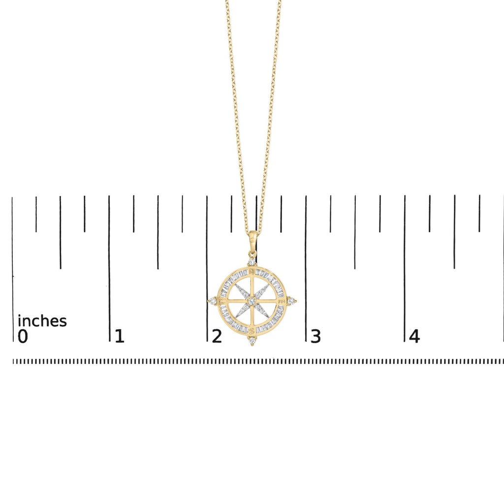 14K Yellow Gold Plated Sterling Silver 3/4 Cttw Diamond Compass Medallion Pendant Necklace