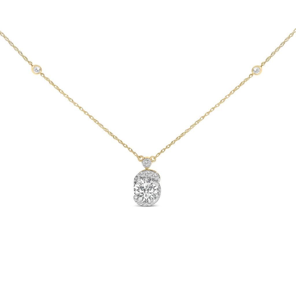 10K Yellow Gold Plated .925 Sterling Silver 1 1/2 Cttw Lab Grown Diamond Galaxy Halo Pendant Necklace