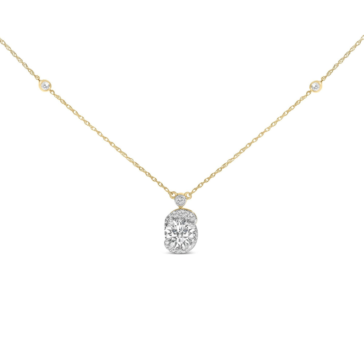 10K Yellow Gold Plated .925 Sterling Silver 1 1/2 Cttw Lab Grown Diamond Galaxy Halo Pendant Necklace