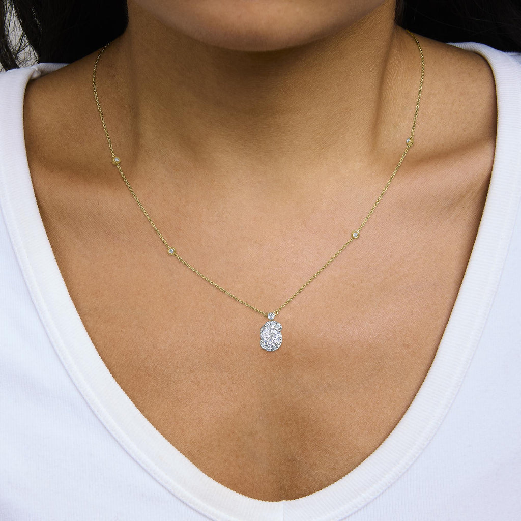 10K Yellow Gold Plated .925 Sterling Silver 1 1/2 Cttw Lab Grown Diamond Galaxy Halo Pendant Necklace