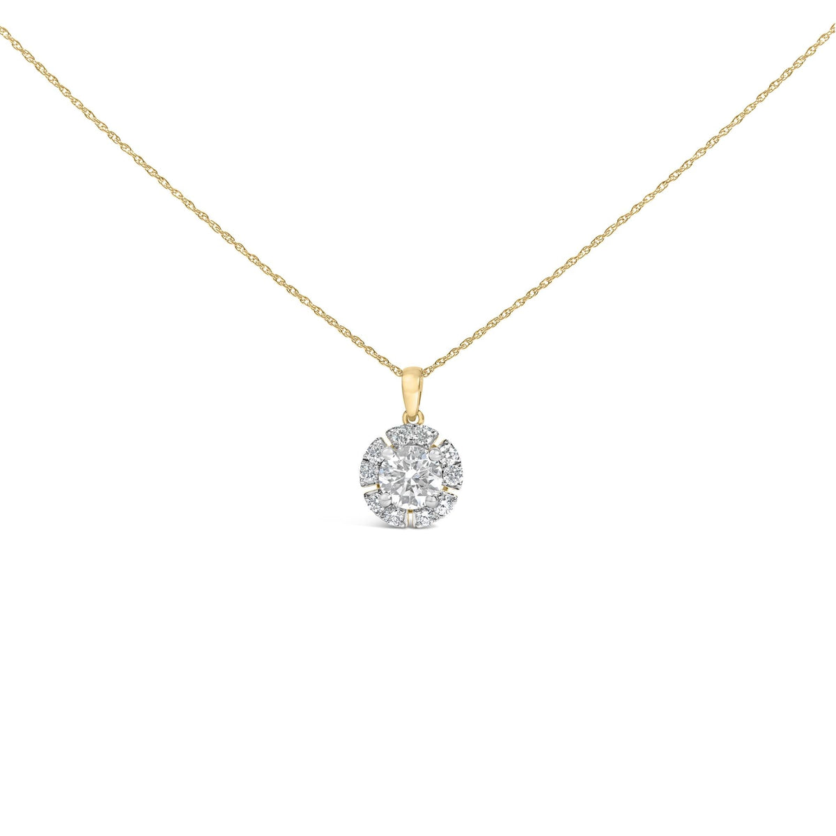 10K Yellow Gold Plated .925 Sterling Silver 2.0 Cttw Lab Grown Diamond Spoked Halo Pendant Necklace