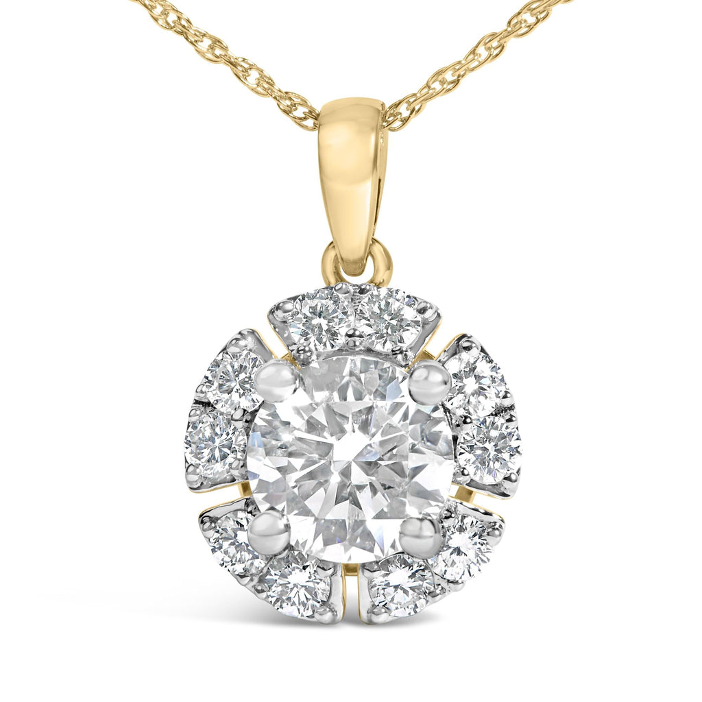 10K Yellow Gold Plated .925 Sterling Silver 2.0 Cttw Lab Grown Diamond Spoked Halo Pendant Necklace