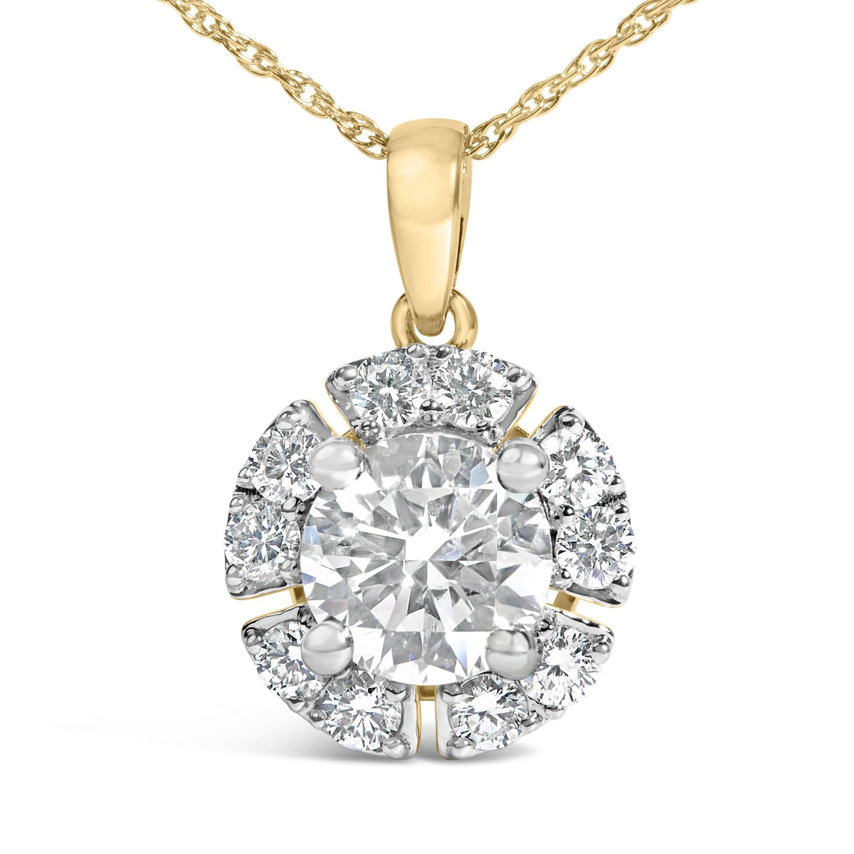 10K Yellow Gold Plated .925 Sterling Silver 2.0 Cttw Lab Grown Diamond Spoked Halo Pendant Necklace