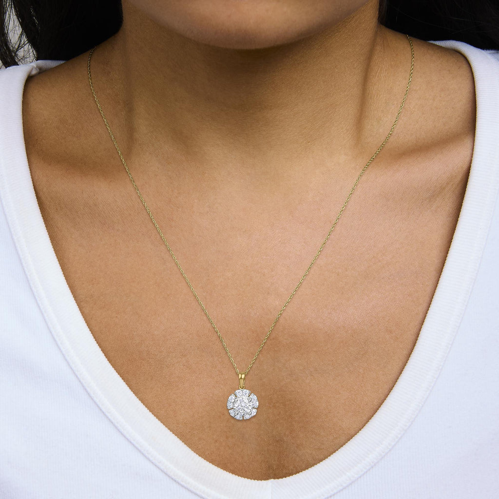 10K Yellow Gold Plated .925 Sterling Silver 2.0 Cttw Lab Grown Diamond Spoked Halo Pendant Necklace