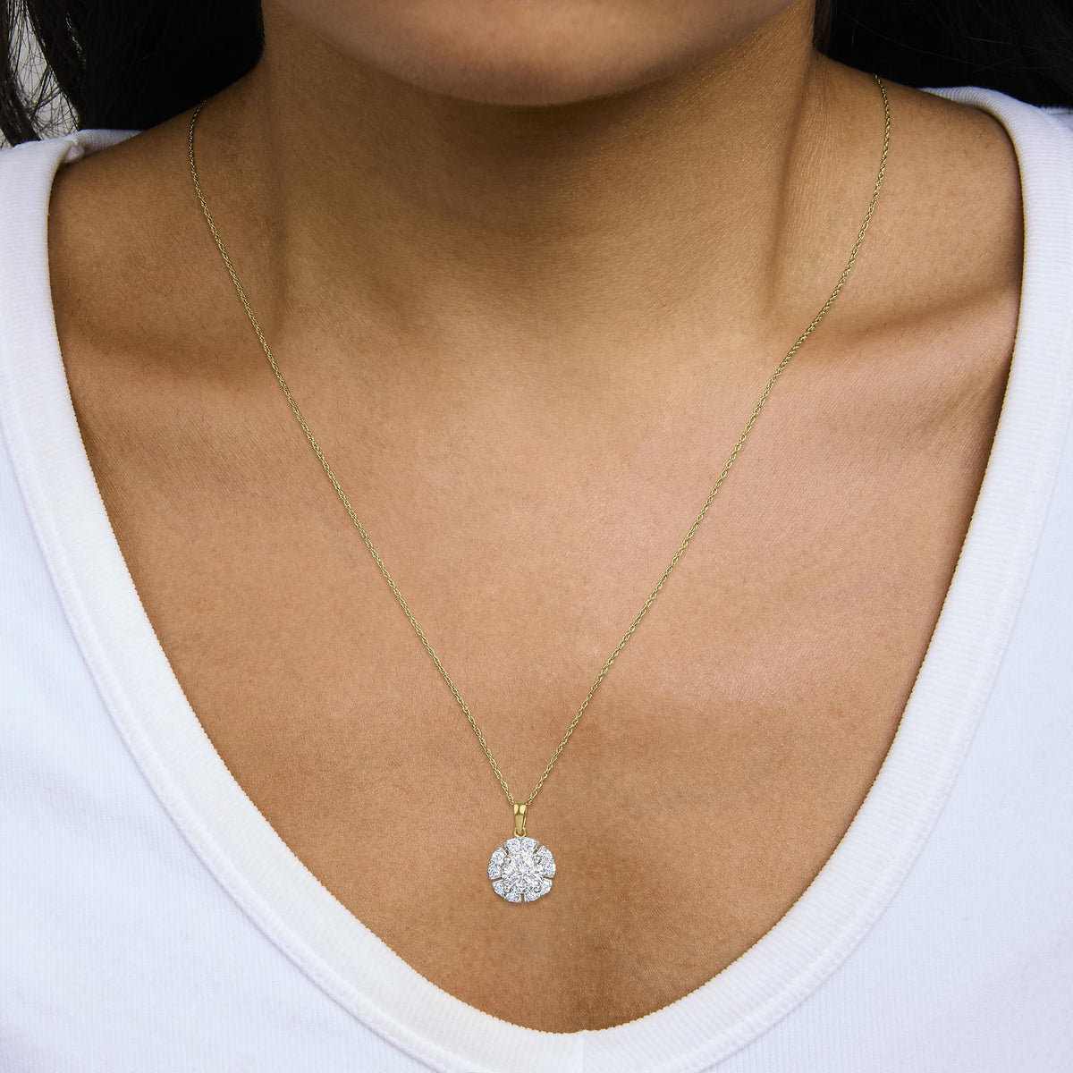 10K Yellow Gold Plated .925 Sterling Silver 2.0 Cttw Lab Grown Diamond Spoked Halo Pendant Necklace