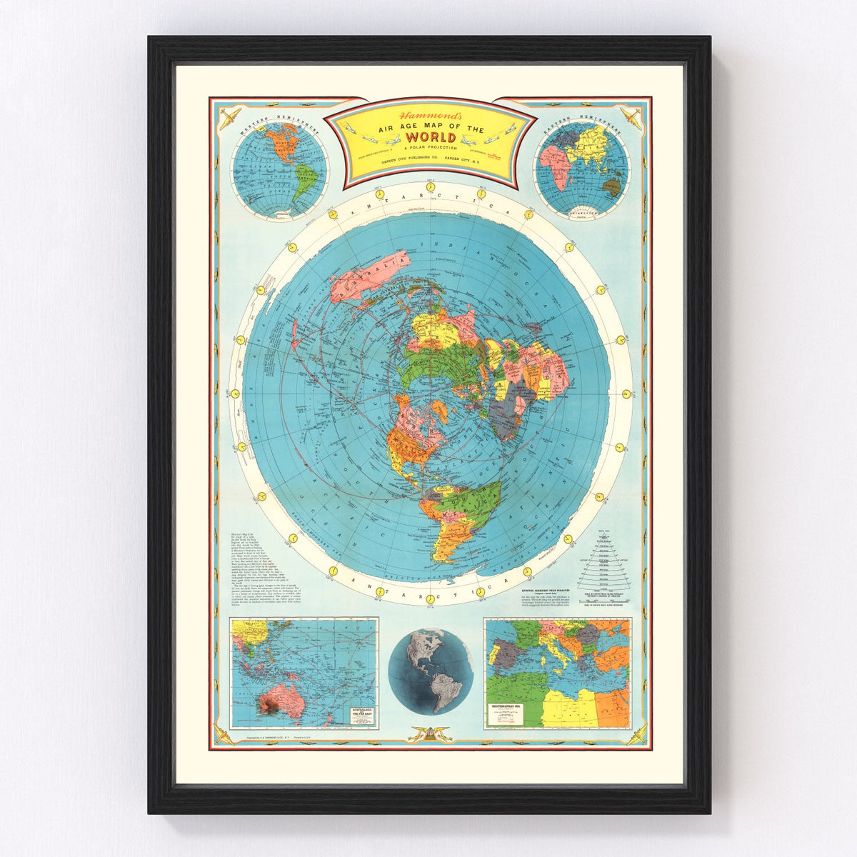 Vintage Air Age Map of The World 1946
