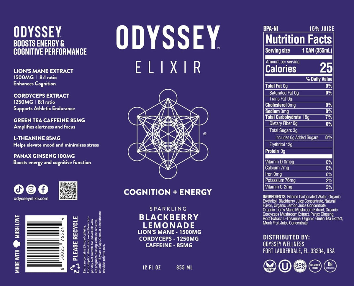 Odyssey Sparkling Energy Blackberry Lemon - 12-Pack (12 Fl Oz. Each)