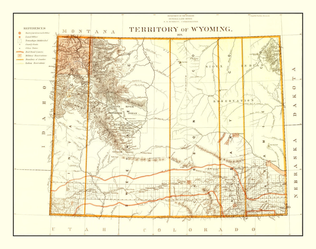 Vintage Map of Wyoming 1876