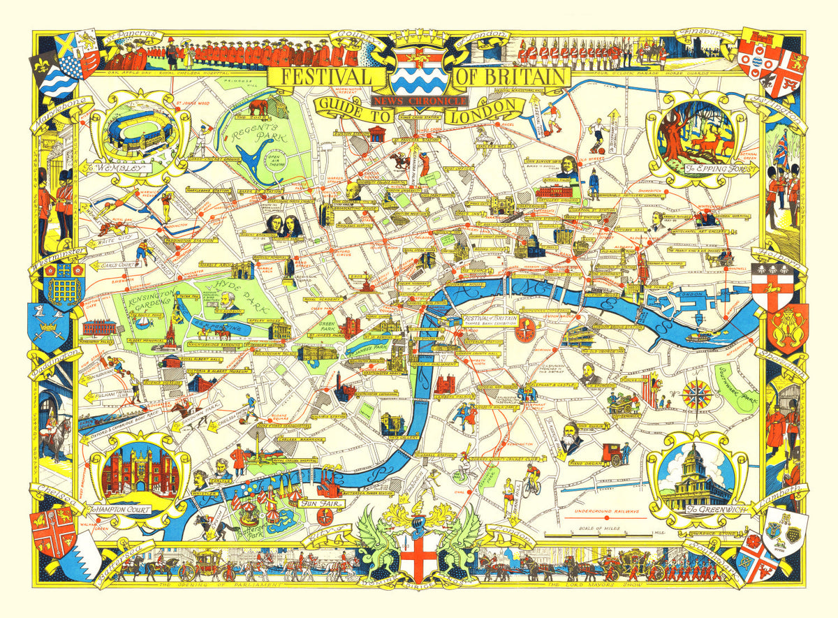 Vintage Map of London, England 1951