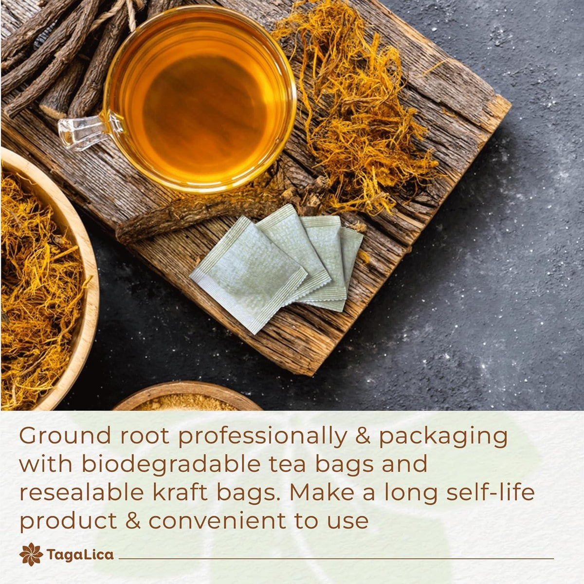 Premium Licorice Root Tea Bags, 100% Natural, Pure Licorice Root, Eco-Conscious Tea Bags, Licorice Root Herbal Tea, Licorice Root Tea. No Sugar, No Caffeine, No Gluten, Vegan