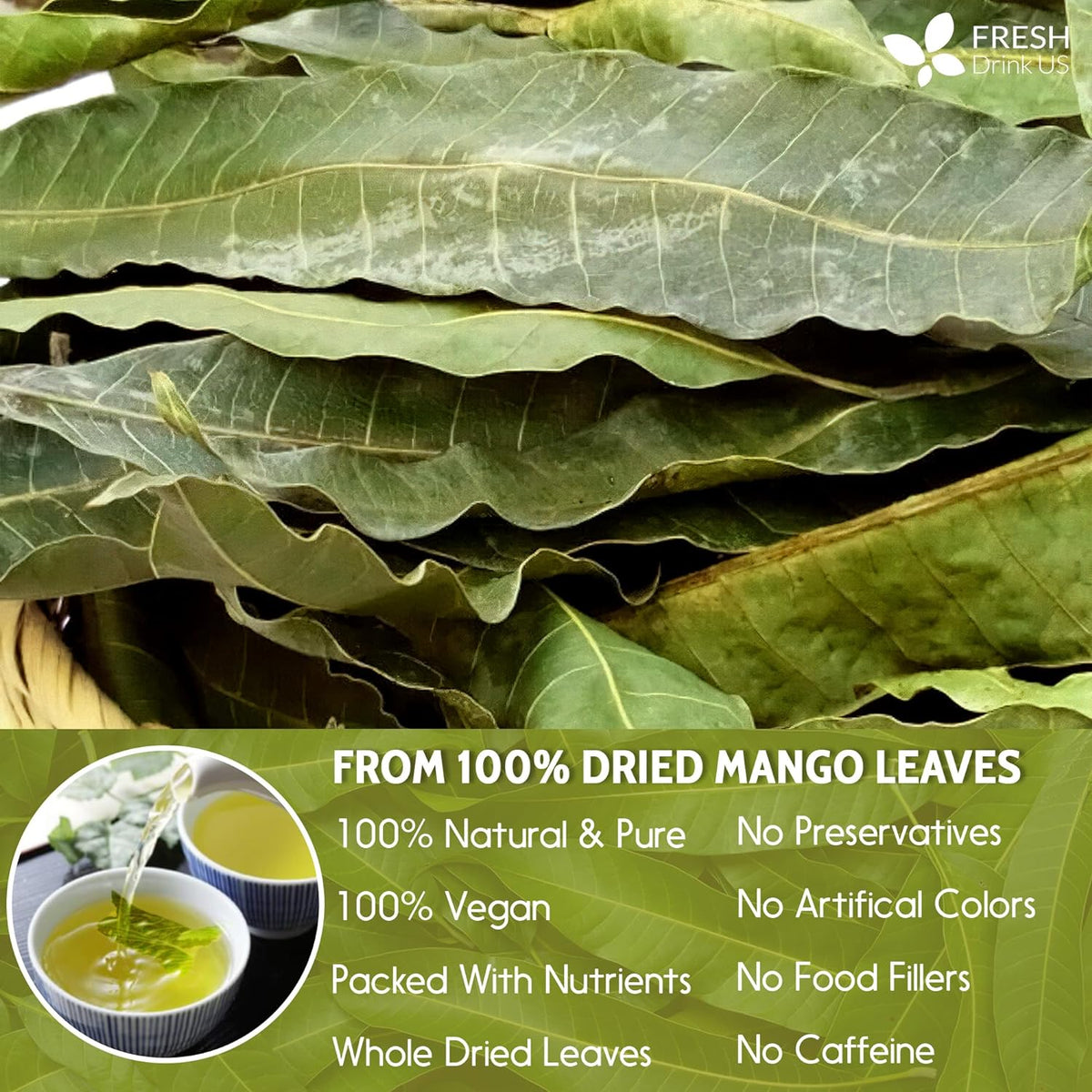 Mango Leaf, Whole Dried Leaves, Tea Bags, Powder, 100% Natural & Pure from Mango Leaves. Mango Dried Leaves. Loose Leaf Mango Herbal Tea. Mango Leaf Tea. No Sugar, No Caffeine, No Gluten, Vegan.