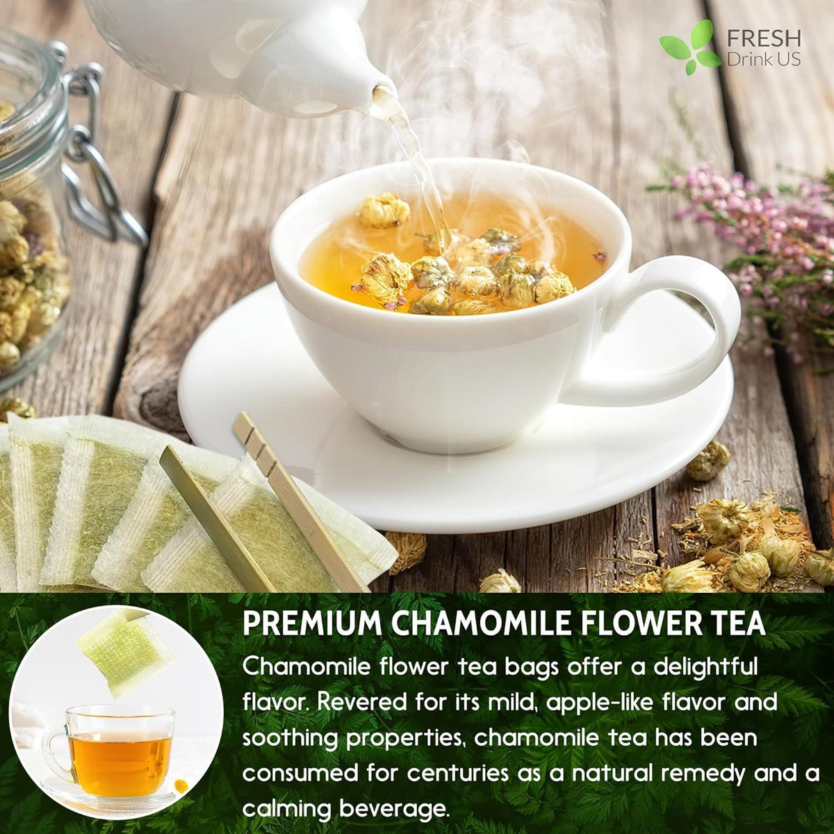 Chamomile Tea Bags, 100% Natural Chamomile, Freshly Picked, Naturally Dried Chamomile, Hand-made, Biodegradable Tea Bag