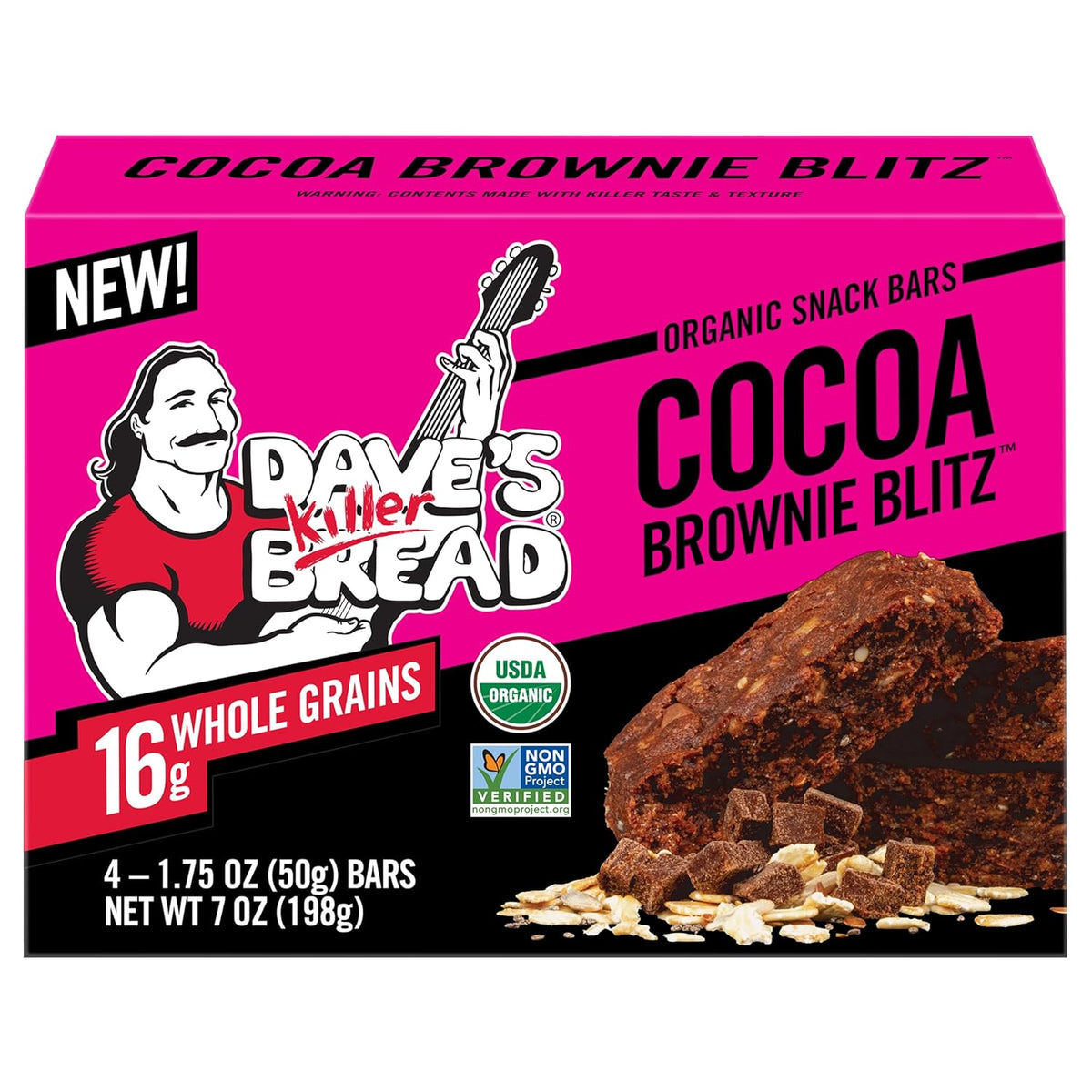 Dave's Killer Bread Organic Cocoa Brownie Blitz Bars, 7 oz (Case of 6)