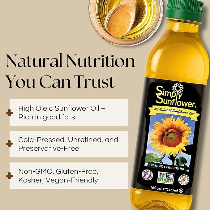 Sunflower Oil | Pack of 3 | 16 oz | Non GMO, Gluten Free, Vegan | Simply Sunflower