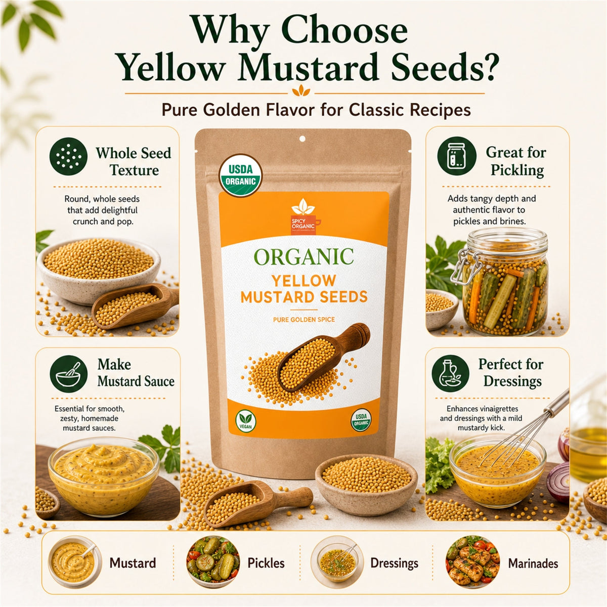 Organic Yellow Mustard Seeds – For Pickling & Cooking